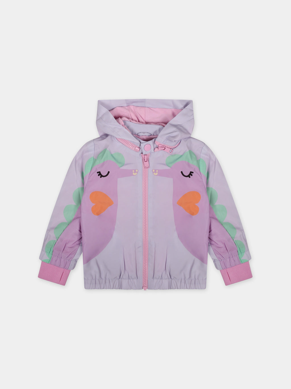 Pink windbreaker for baby girl with seahorse
